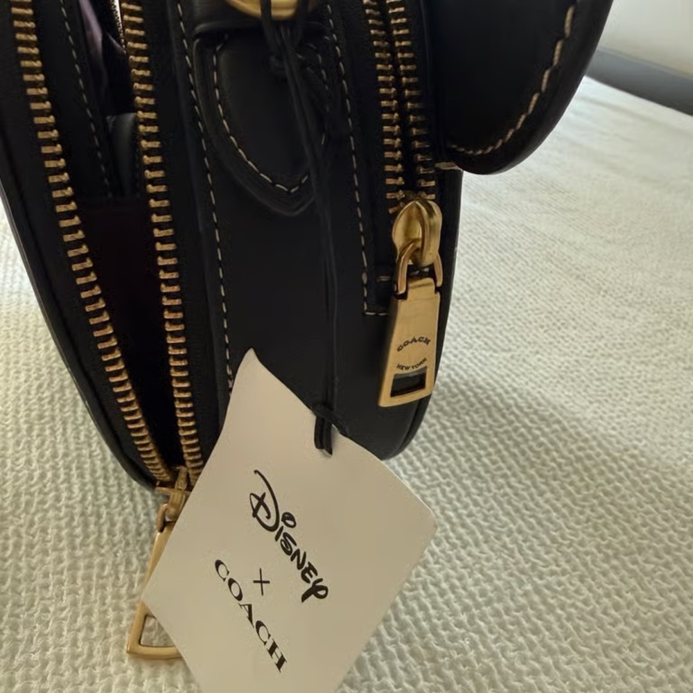 Coach Black Leather Round Crossbody with Gold Hardware and Contrast Stitching - Picture 5 of 5